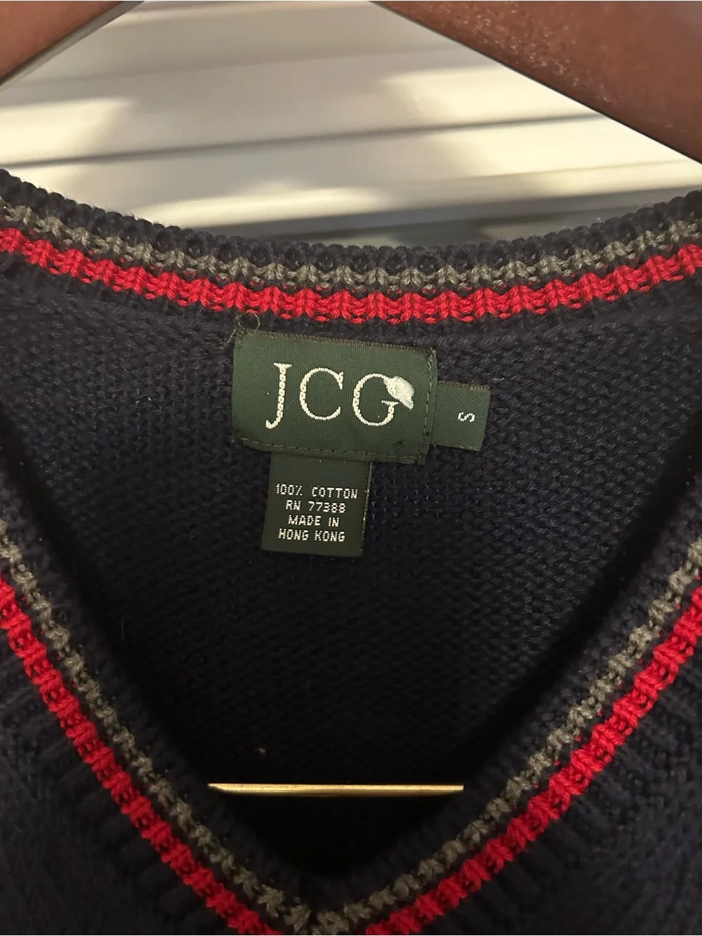 J. Crew Navy V‑Neck Sweater Vest with Red Trim Size Medium